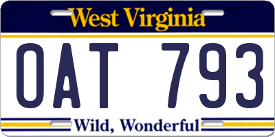 WV license plate OAT793
