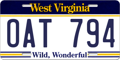 WV license plate OAT794
