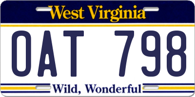 WV license plate OAT798