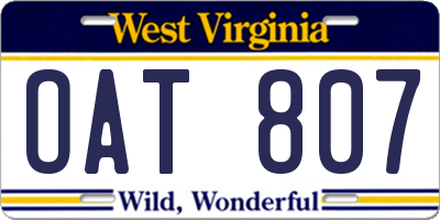 WV license plate OAT807