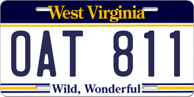 WV license plate OAT811