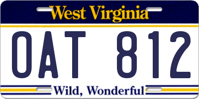 WV license plate OAT812
