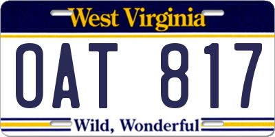 WV license plate OAT817