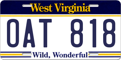 WV license plate OAT818