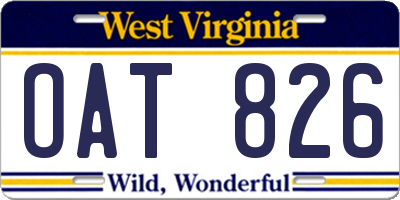 WV license plate OAT826