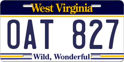 WV license plate OAT827
