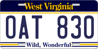 WV license plate OAT830