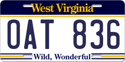 WV license plate OAT836