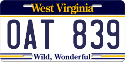 WV license plate OAT839