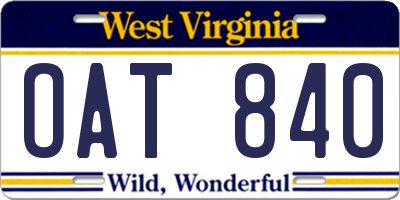 WV license plate OAT840