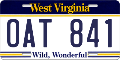 WV license plate OAT841
