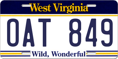 WV license plate OAT849