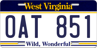 WV license plate OAT851