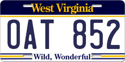 WV license plate OAT852