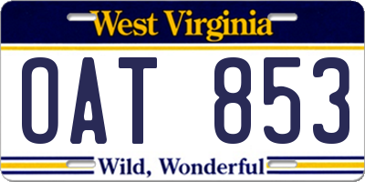 WV license plate OAT853