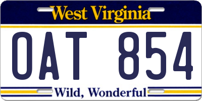 WV license plate OAT854