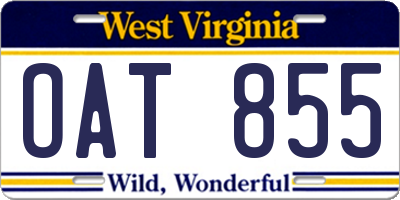 WV license plate OAT855