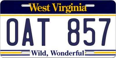 WV license plate OAT857