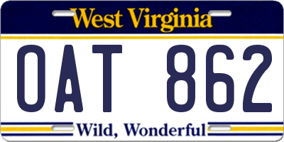 WV license plate OAT862