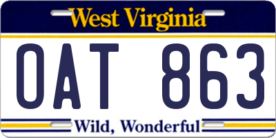 WV license plate OAT863