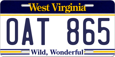 WV license plate OAT865