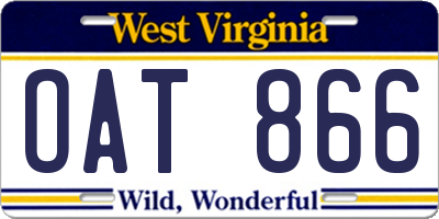 WV license plate OAT866