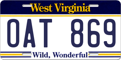 WV license plate OAT869