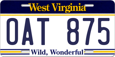 WV license plate OAT875
