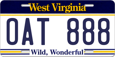 WV license plate OAT888