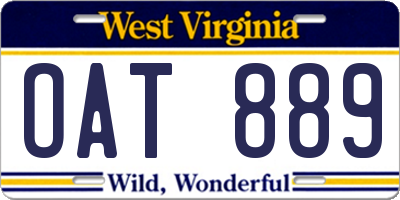 WV license plate OAT889