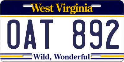 WV license plate OAT892