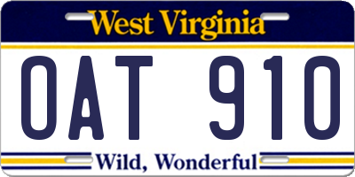 WV license plate OAT910