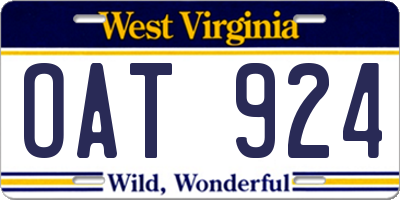 WV license plate OAT924