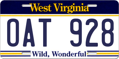 WV license plate OAT928