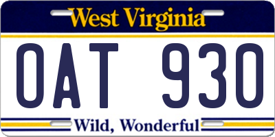 WV license plate OAT930