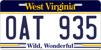 WV license plate OAT935