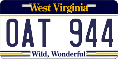 WV license plate OAT944