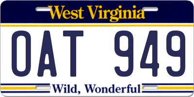 WV license plate OAT949