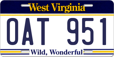 WV license plate OAT951