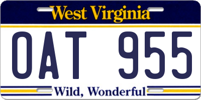 WV license plate OAT955