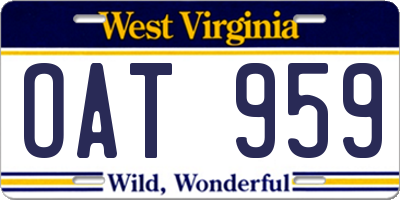 WV license plate OAT959