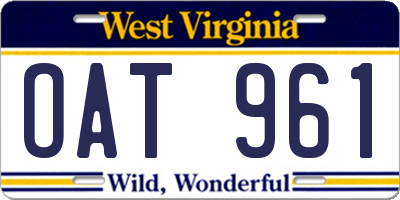 WV license plate OAT961