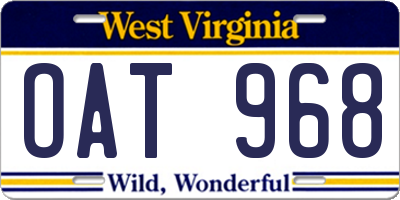 WV license plate OAT968