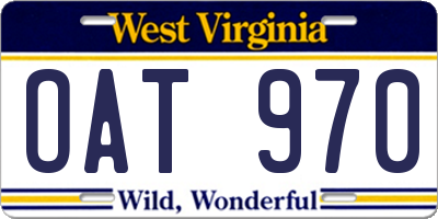 WV license plate OAT970