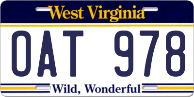 WV license plate OAT978
