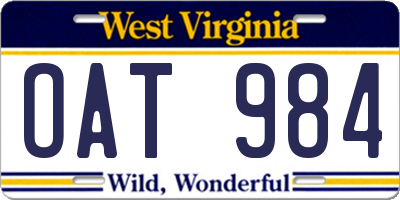 WV license plate OAT984
