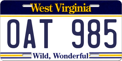 WV license plate OAT985