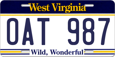 WV license plate OAT987