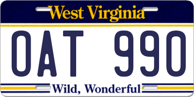 WV license plate OAT990