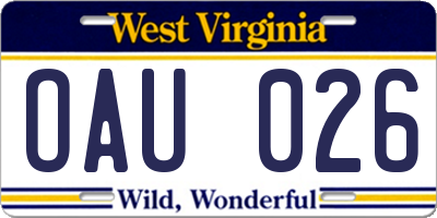 WV license plate OAU026